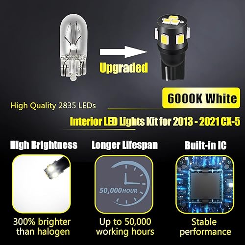 Miniatura 2 de Kit de 9 luces LED CX5 para interior Mazda CX-5 2013 2014 2015 2016 2017 2018 2019 2020 2021 blanco 6000K paquete de iluminación LED interior +
