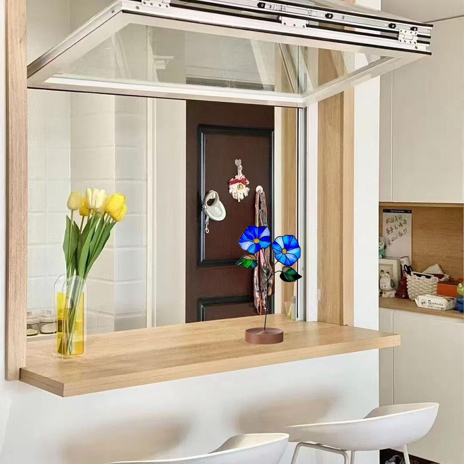 Sun Catcher Glass Flower Ornament Stained Slass Flower Decoration Sun Catcher Desktop Potted Plant Decoration as Christmas, Thanksgiving, Valentine's Day, (Blue) - Image 5