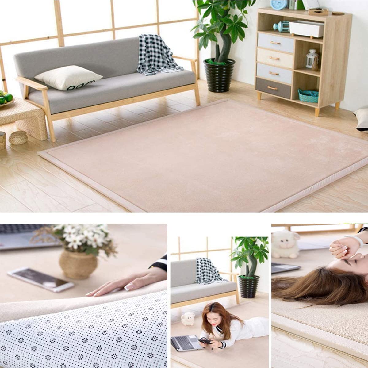 GGoty Grand tapis de jeu antidérapant en velours corail, pour chambre d'enfant, chambre à coucher, salon (120 x 120 cm, gris)