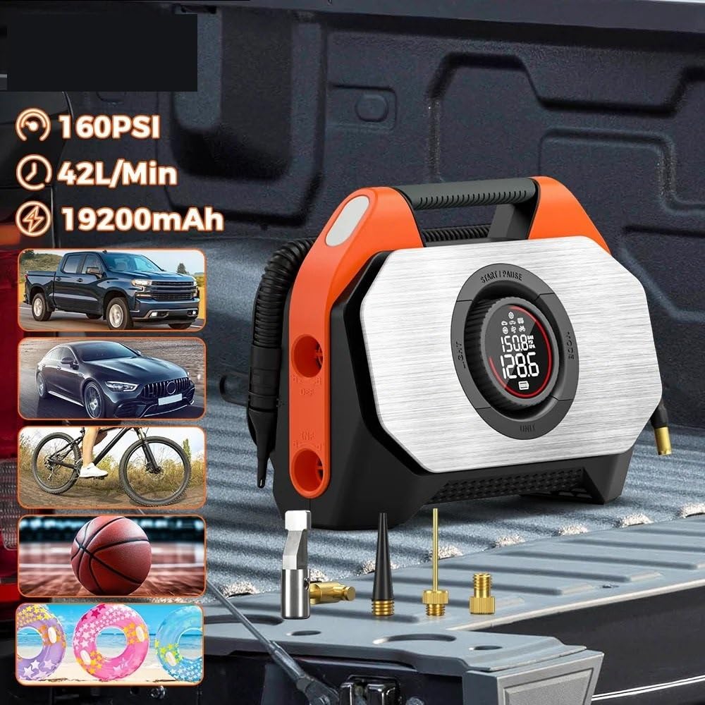 Inflador Ruedas Coche Cilindro dual portátil del ciclo del compresor de aire bomba de aire del inflador del neumático de coche de 19200 mAh bomba del globo P600 Compresores de aire portátiles
