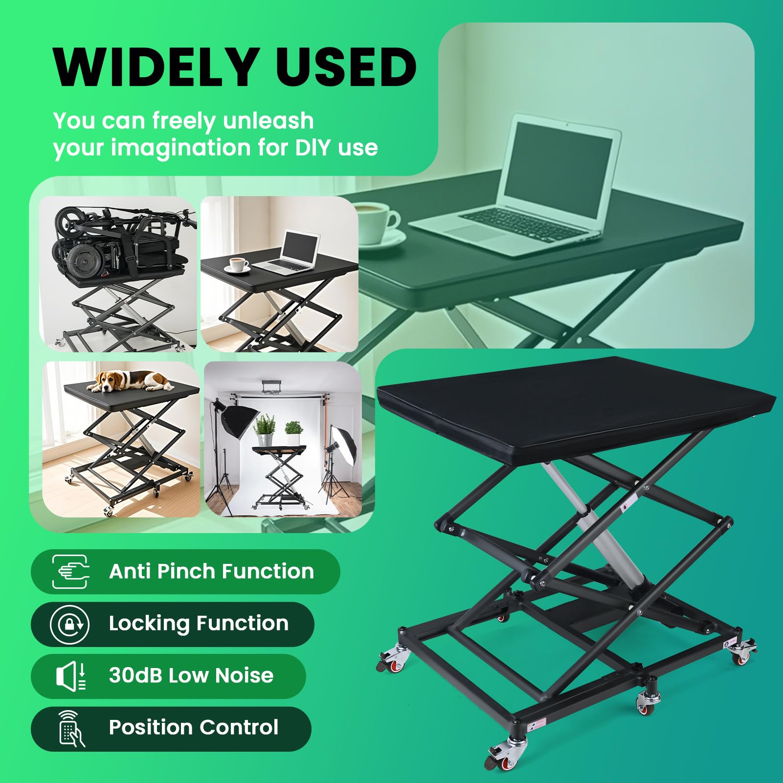 Mujocooker Electric Scissor Lift Table, Lift Table w/ 4 Brake Wheels, 9.2''-35'' in Height Adjustable Lifting Platform, Coffee Table Lift with 6 Wheels, for Material Handling and Transportation