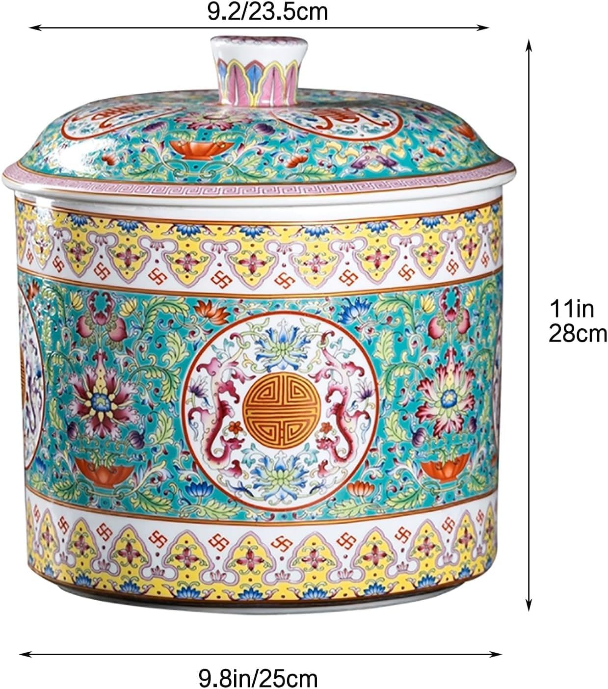 ELEFOCUS Ceramic Rice Bucket with Lid Ceramic Storage Bucket Grain Dispense Rice Storage for Flour Rice(B)