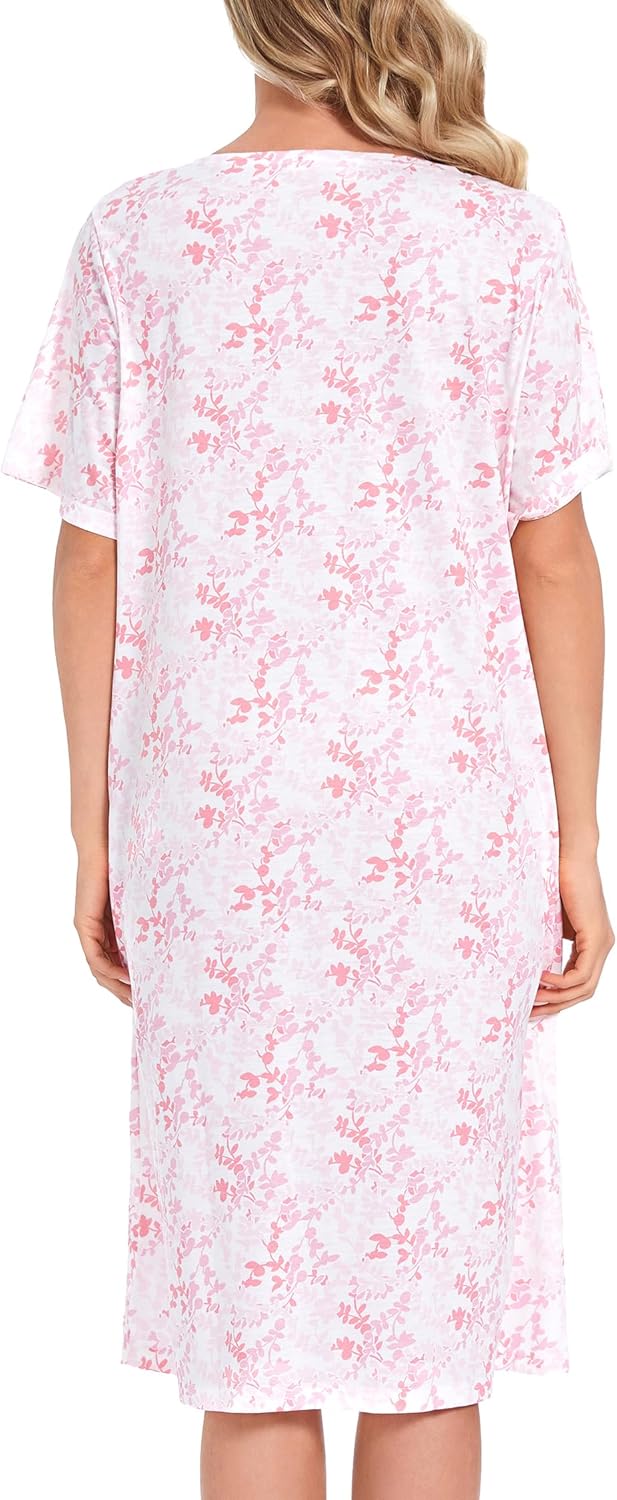 COSUNIONY Cotton Nightgowns for Women Soft Sleep Dress Ladies Short Sleeve Sleepwear with Pockets - Image 6