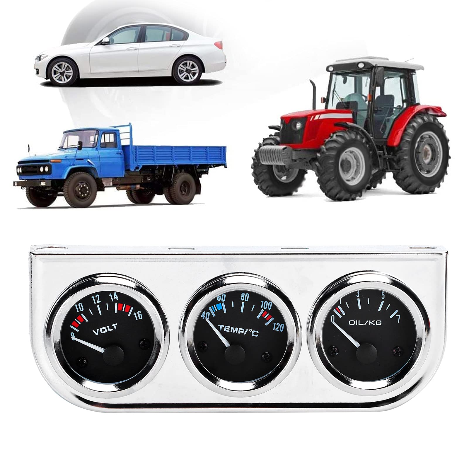 Jauge de Voiture M10x1, Temp¨¦rature de L'eau, Pression D'huile, Instrument de Tension 52mm, Voltm¨¨tre de Voiture 3 en 1, Instrument G¨¦n¨¦ral Automobile
