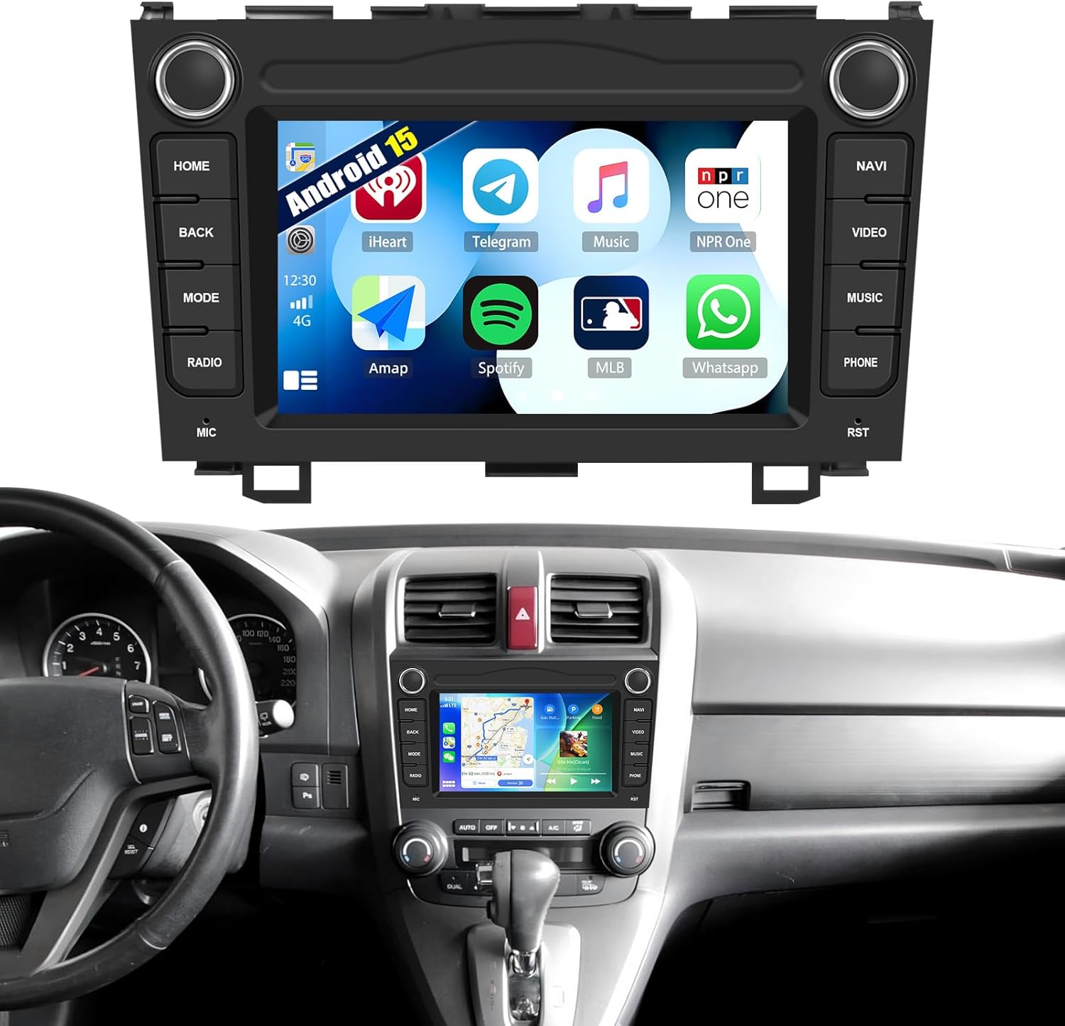 Android 15 Car Stereo for Honda CRV 2007-2011 with Wireless Carplay & Android Auto, 2+64G 7” Touchscreen Radio Bluetooth,32-EQ,FM/RDS,WiFi,GPS,Mirror Link + AHD Backup Camera & MIC SWC,Split Screen
