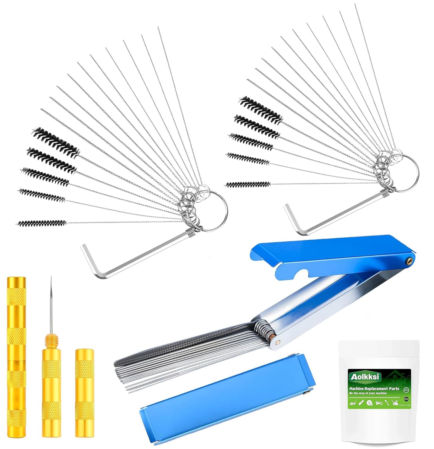 AOLKKSI Carburetor Carbon Dirt Jet Remove Cleaner, Torch Tip Cleaner, 26 Cleaning Wires Set 20 Cleaning Needles 10 Nylon Brushes 2 Sharp Pick Tool Kit