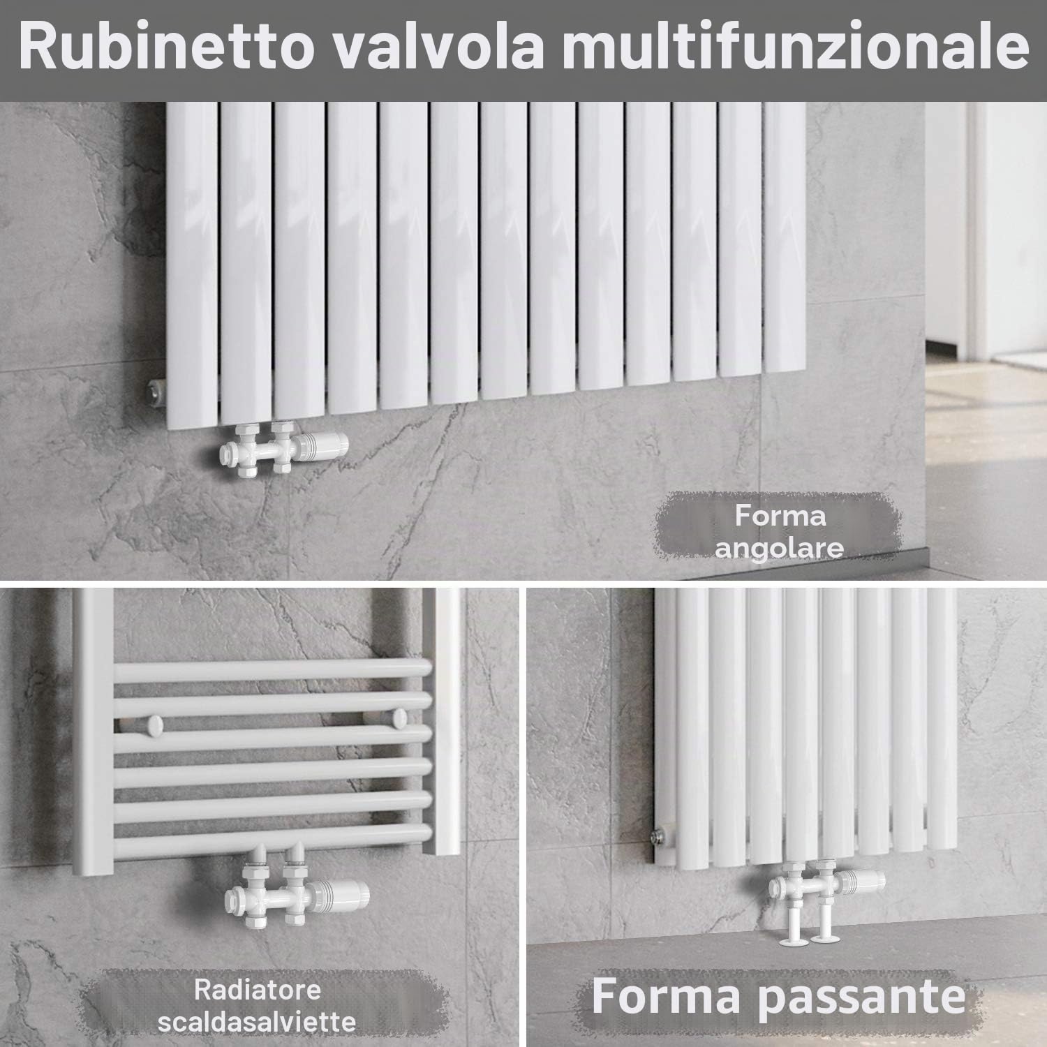 SONNI Valvola per Termosifone, Valvola di Radiatore o Riscaldamento, Termostato Bianco, per Connessioni Centrali da 50 mm, Componenti Accessori per Radiatore