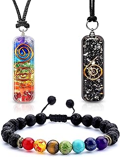 Orgonite 7 Chakra Crystal Necklace Bring Spiritual Energy - Black Tourmaline Necklace for Protection - Essential Oil Diffuser Lava Bead Chakra Bracelets for Chakra Align - Spiritual Healing Crystals Jewelry Gift
