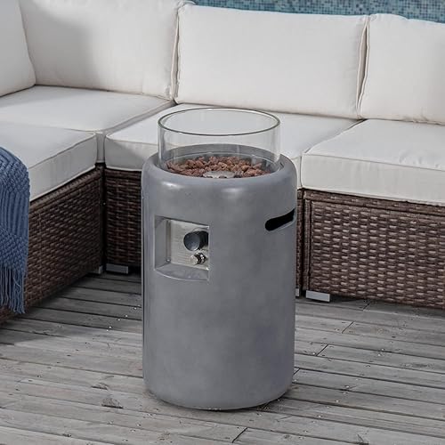 Miniatura 2 de COSIEST Mesa para fogata de propano para exteriores con base compacta de grafito redonda de 16 pulgadas y protector de viento de vidrio, 40,000 BTU,