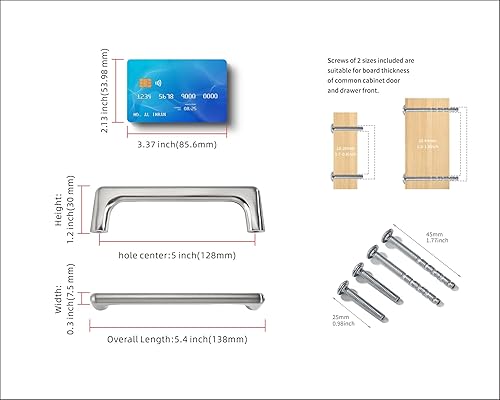 Miniatura 2 de LIMUR Paquete de 15 tiradores de gabinete de 5 pulgadas (5.039 in) con agujero central, manijas de cajón de níquel cepillado, manijas de cajón,