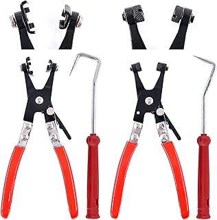 Swpeet 4Pcs Hose Clamp Plier Set, Including 2Pcs Cross Slotted and Flat Band Hose Hose Clamp Plier with 2Pcs Hose Removal Hook Set Perfect for Hose Installations of Low Radiators