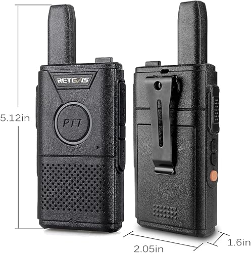 Vista 4 de Retevis Walkie Talkies recargables RT18, radios portátiles FRS bidireccionales, PTT dual, VOX, clip de metal, pequeño mini walkie-talkie