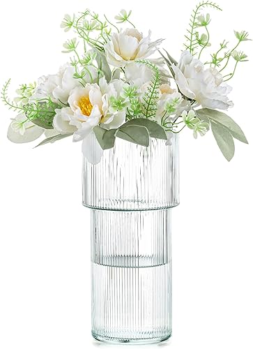 Glasseam Florero acanalado para flores, florero de flores de 9.3 pulgadas de alto, moderno, jarrones de vidrio grandes estriados para decoración, disponible en Yaxa Peru