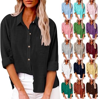 LRMQS Button Down Shirts for Women Gauze Cotton Long Sleeve Shirt Collared Plus Size Blouses 2025 Summer Linen Tops Clothing