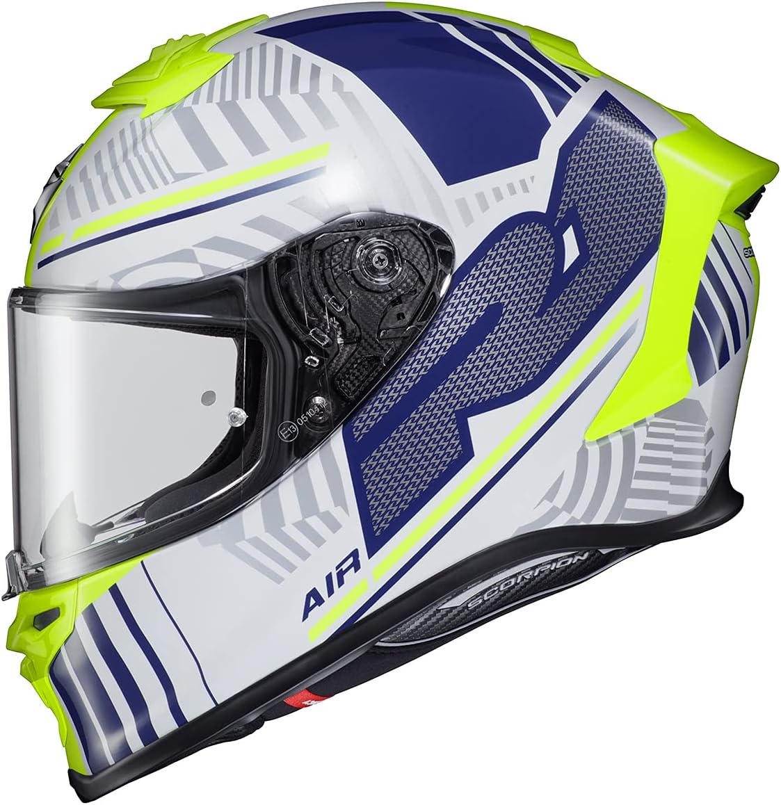 ScorpionEXO R1 Air Full Face Motorcycle Helmet with Pinlock Shield and Bluetooth Ready Speaker Pockets DOT ECE Juice (White/Blue - Large)