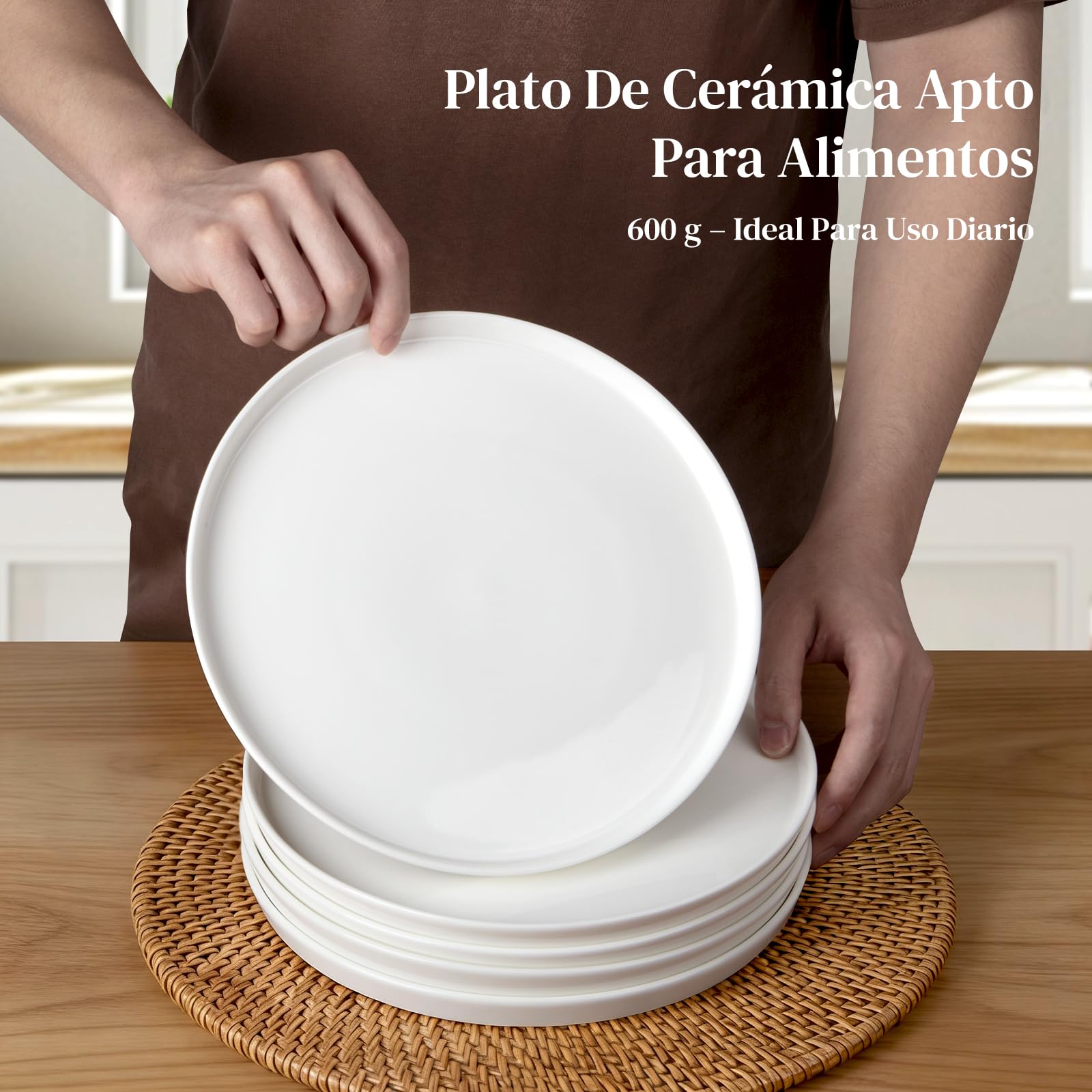 DOWAN Juego de 6 platos llanos de cerámica de 10 pulgadas para ensalada, pasta y bistec