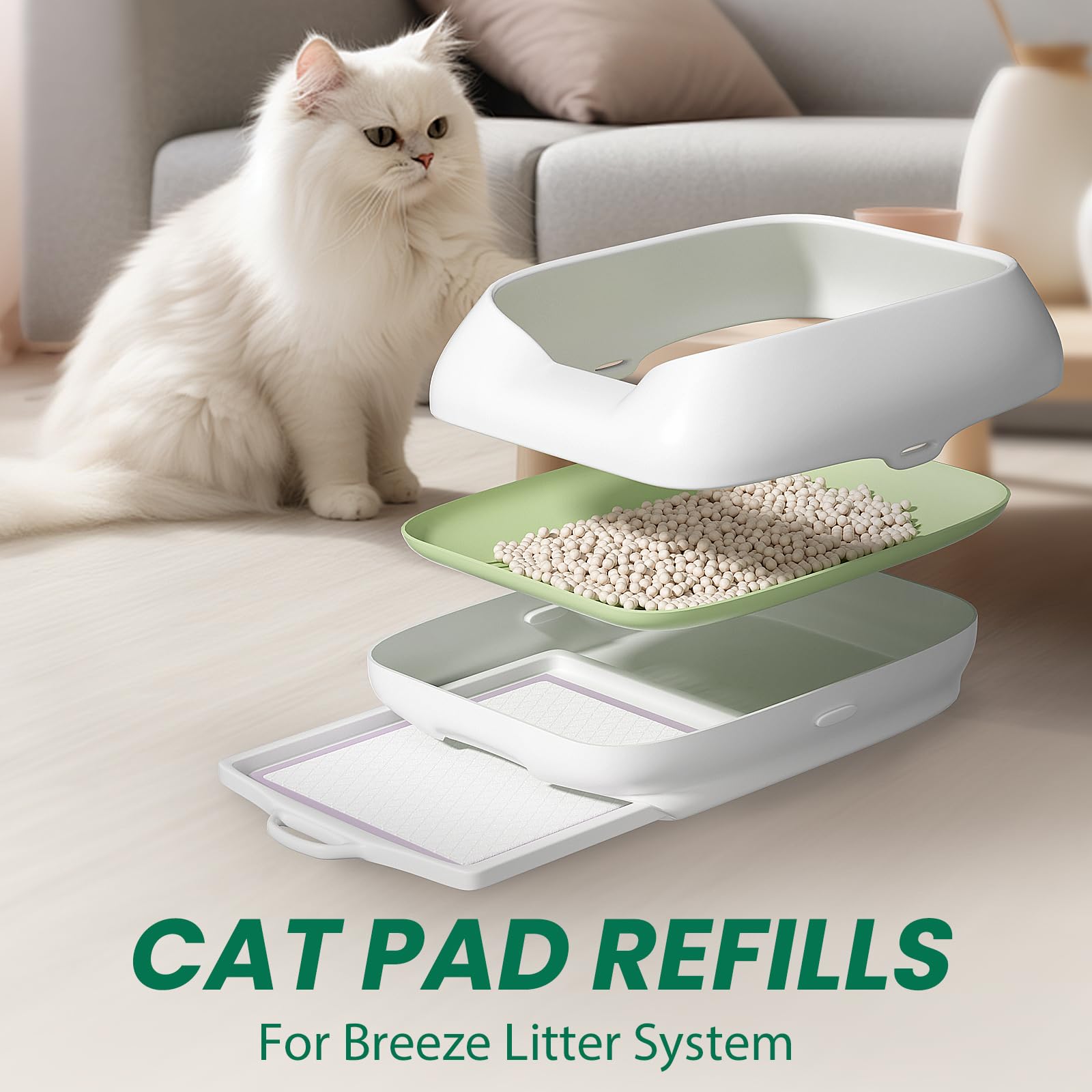 IMMCUTE Cat Pads 16.9" X 11.4", 10 Ct | Pee Pads for Cats | Thickened 6-Layer Super Absorbent Pads | Cat Pads for Tidy Cats Breeze Litter System | Cat Pee Pad 1
