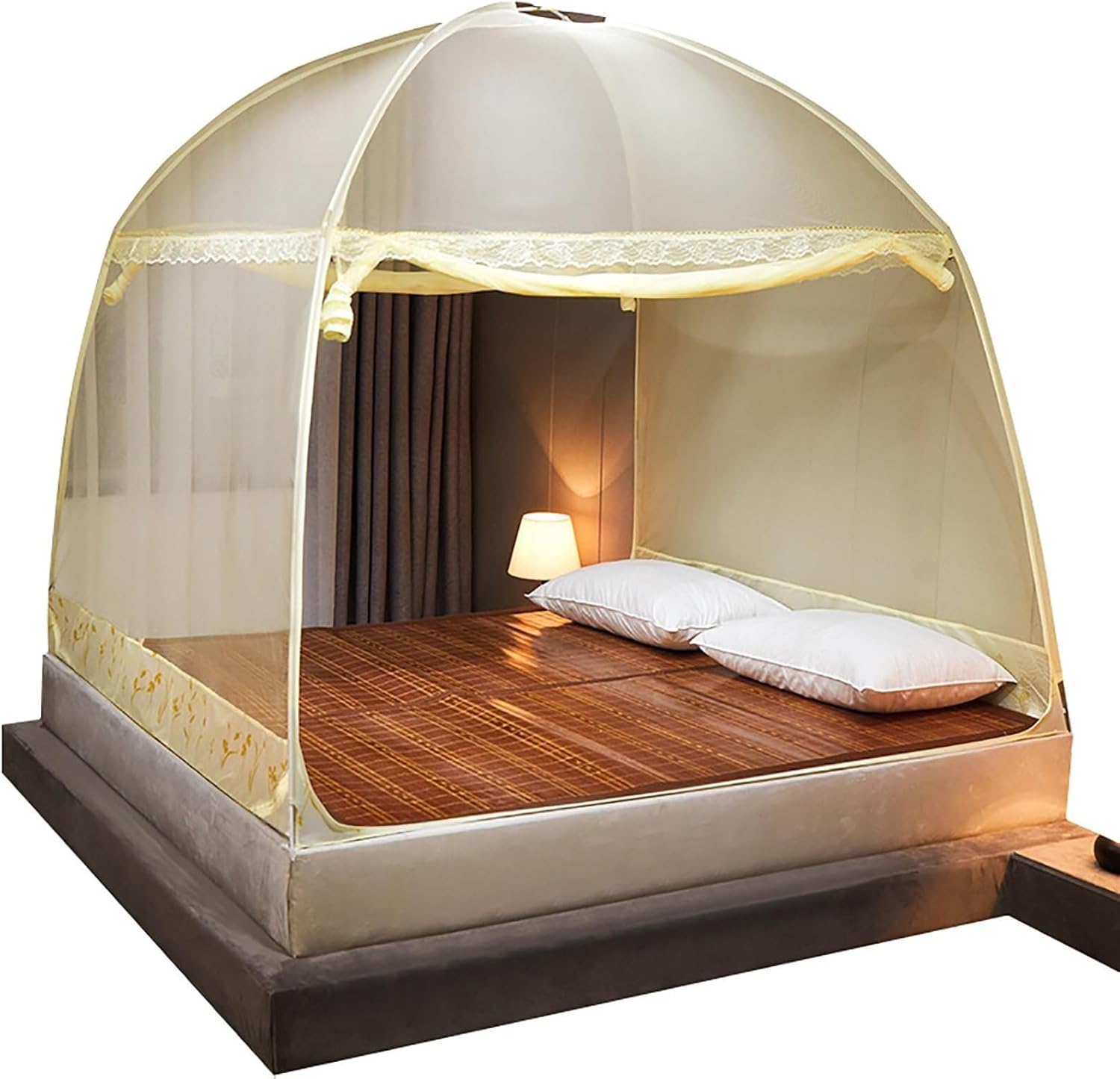 Pop-Up Mosquito Net Bed Tent with Net Bottom, Portable Canopy for Indoor/Outdoor Use,Yellow-0.4