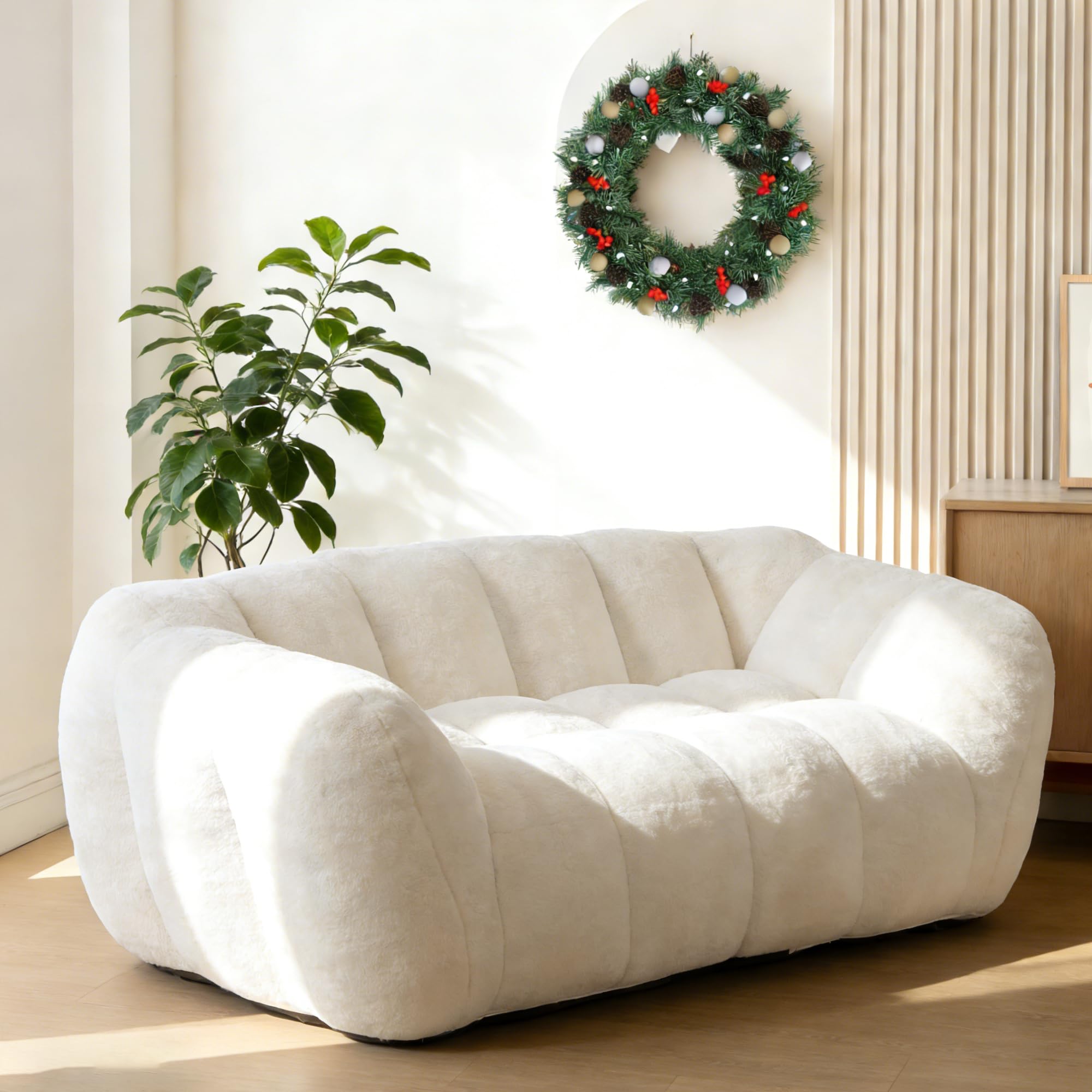 Fluffy Bean Bag Couch for Adults,Small Loveseat Couches,Mini Couch for Bedroom,Cozy Cloud Loveseat Mini Bean Bag Sofa,Reading Chair for Living Room