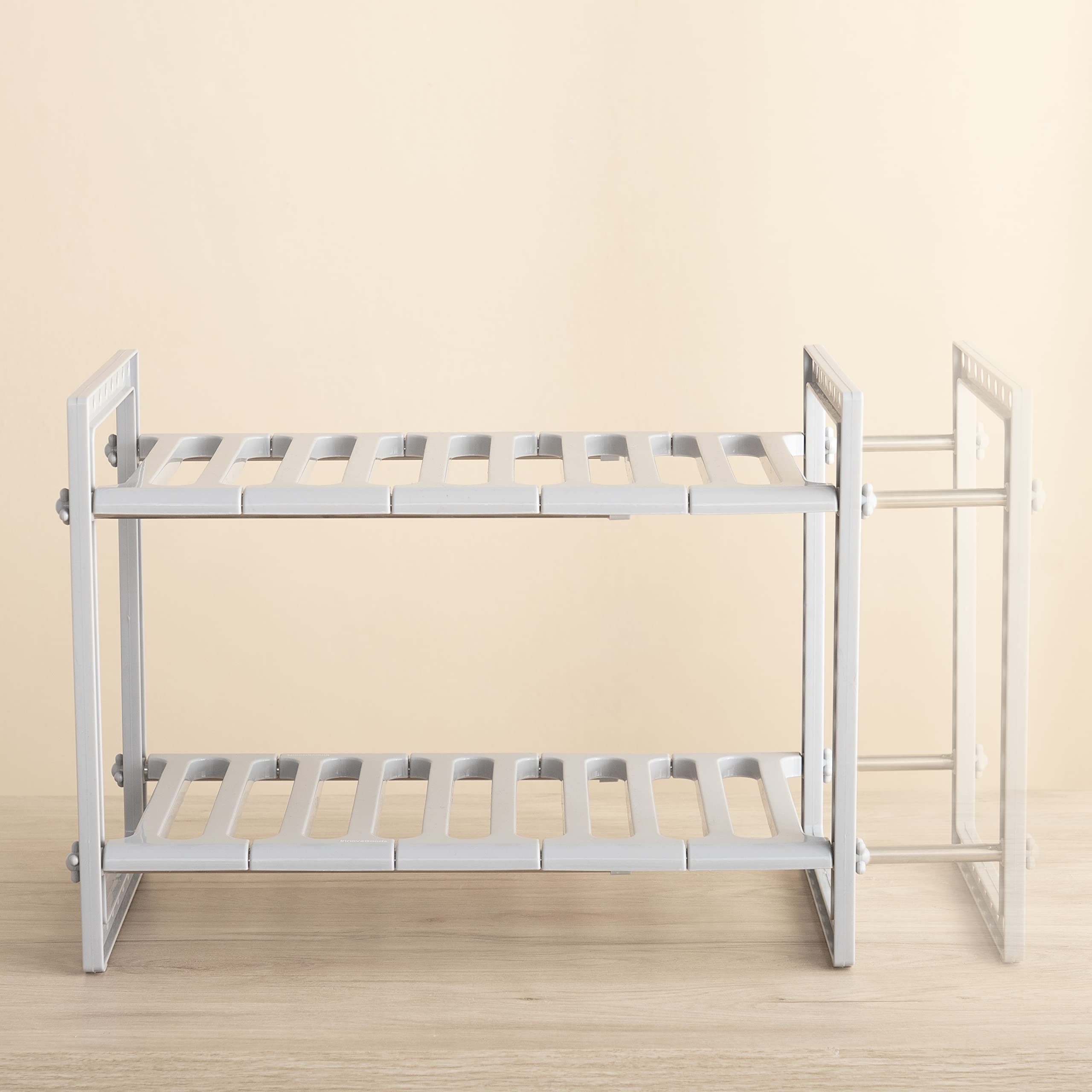 InnovaGoods - Scaffale Espandibile Shibblek per Lavandino, Ottimizza Spazio, Design Moderno, Resistente e Durevole, Facile da Pulire, Adattabile, Acciaio Inossidabile, Grigio, Mediano