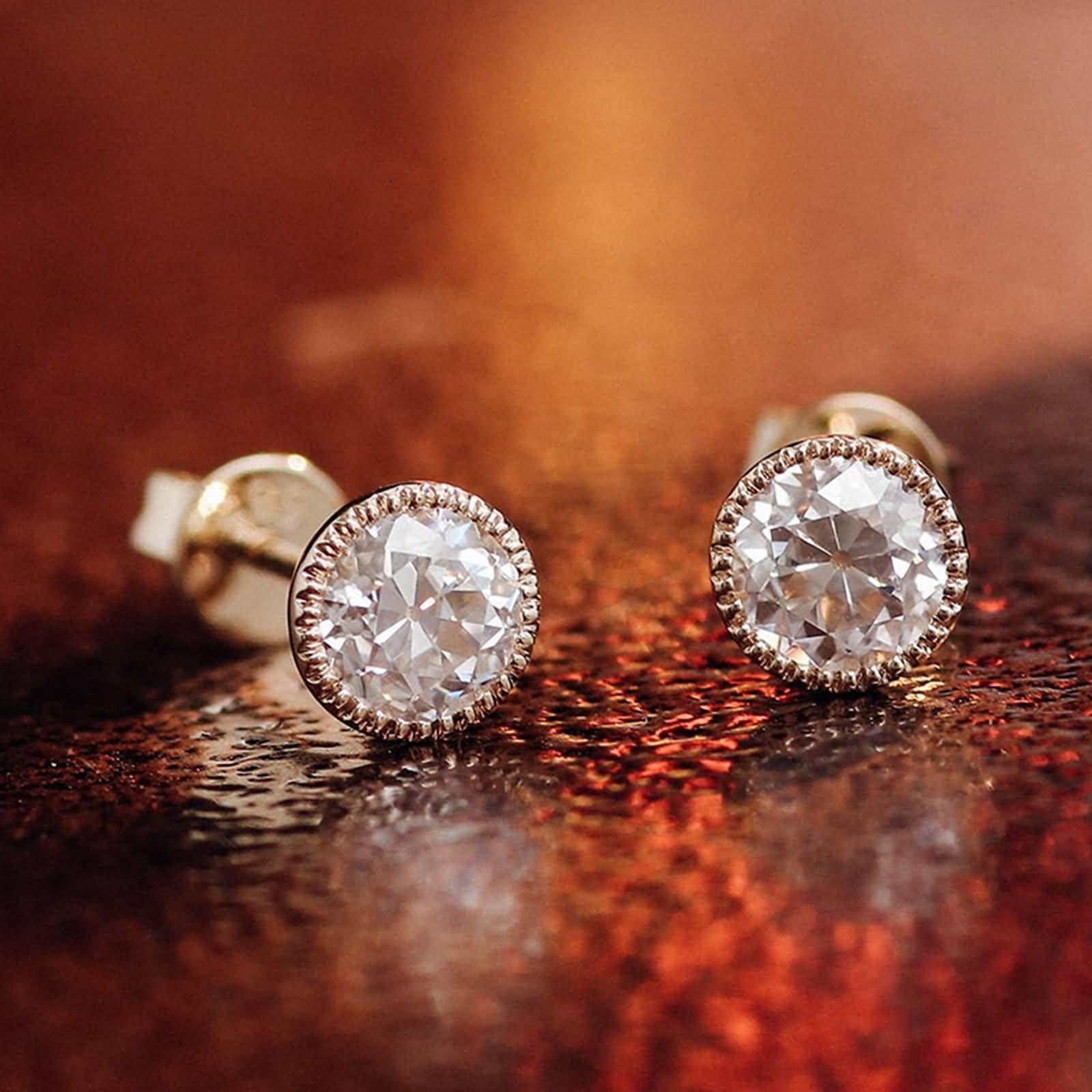 Pendientes de tuerca para mujer, oro de 9 K/14/18 quilates, redondos, moissanita de 0,6 quilates a 4 quilates