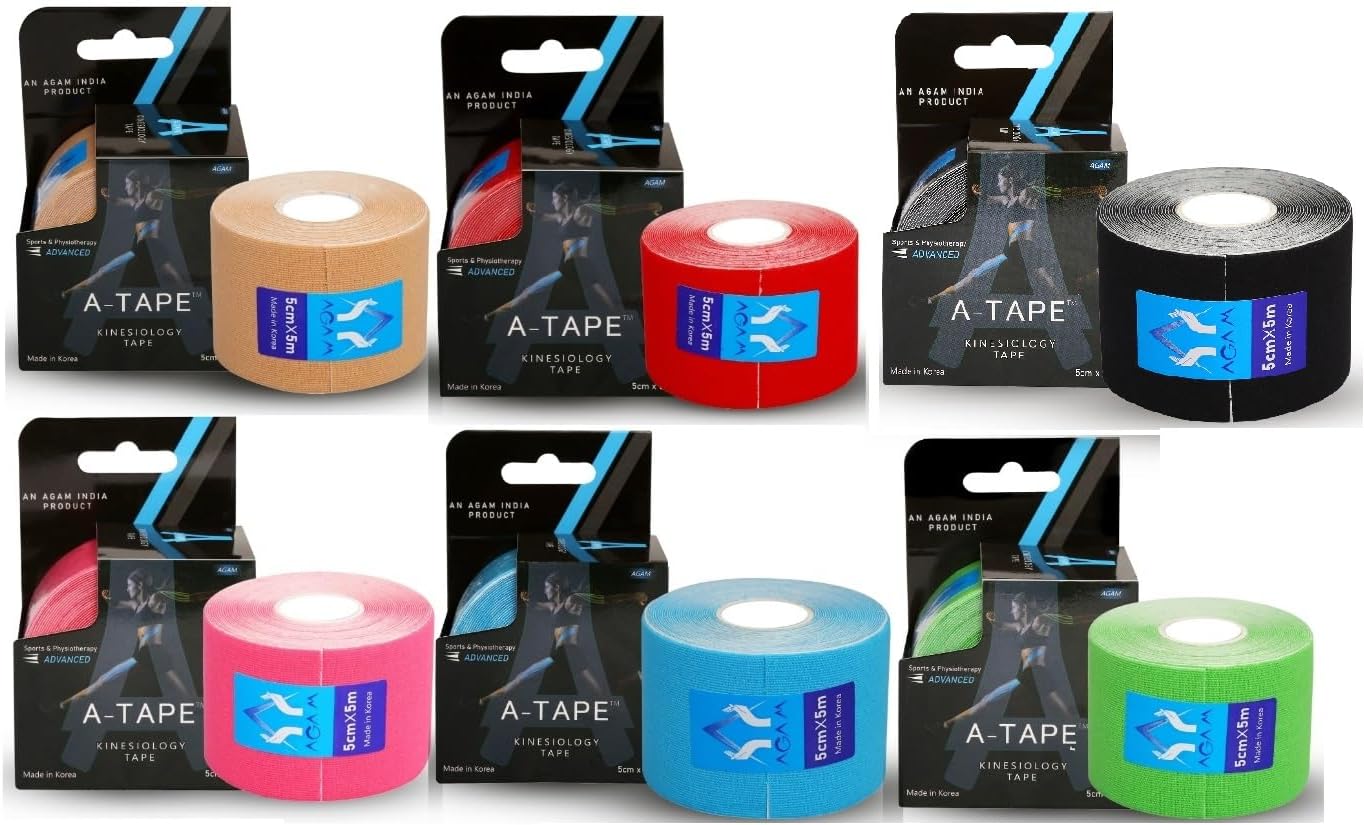 Kinesiology Tape for Physiotherapy Korean Kinesio Tape for Sports Injury Pain Relief Athletic Therapeutic Muscle Tape (2 Inch * 5.0 mtr) Pack of 6