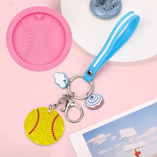Miniatura 5 de Molde de silicona de béisbol para llavero de pelota deportiva, 6 unidades, cascos de voleibol de fútbol, megáfono, camiseta de resina, moldes de