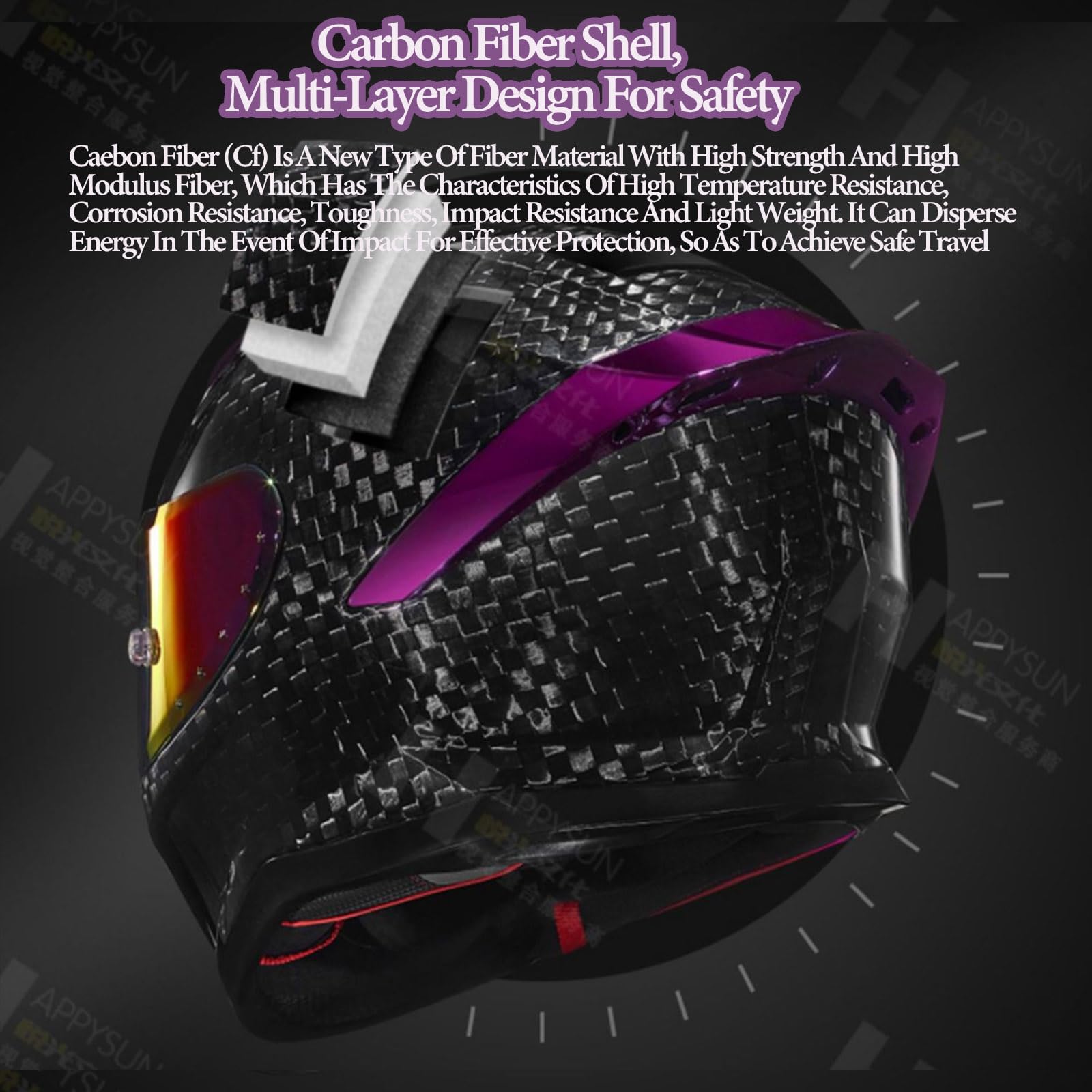 Casco Integral de Fibra de Carbono Adulto Ligero Casco de Visera Integral con alerón Moto Compatible con Deporte Moto de Calle Dot ECE Hombre Mujer Modelo