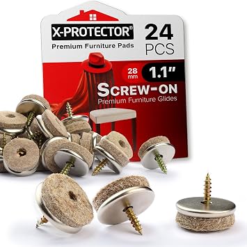 Screw-On Felt Pads X-Protector 24 Felt Chair Pads for Hardwood Floors 1.1" Premium Chair Glides Beige Floor Protectors for Furniture Legs The Best Furniture Sliders for Hardwood Floors