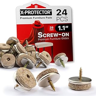 Sponsored Ad - Screw-On Felt Pads X-Protector – 24 Felt Chair Pads for Hardwood Floors 1.1" – Premium Chair Glides – Beige...