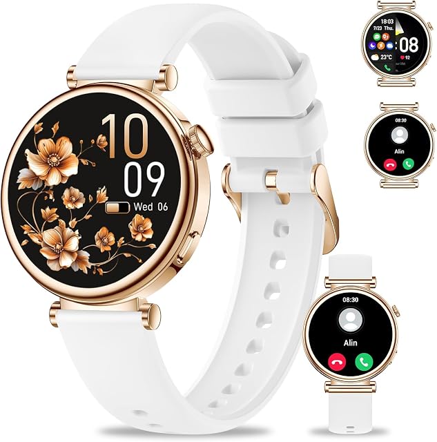 Smart Watch pour les femmes (Réponse/Appeler), 1.27" HD Petit Fitness Tracker Smartwatch avec DIY Cadran / taux cardiaque moniteur de sommeil / cycles de dames Tracker/120+ Modes de sport pour Android/iPhone, Blanc 41mm