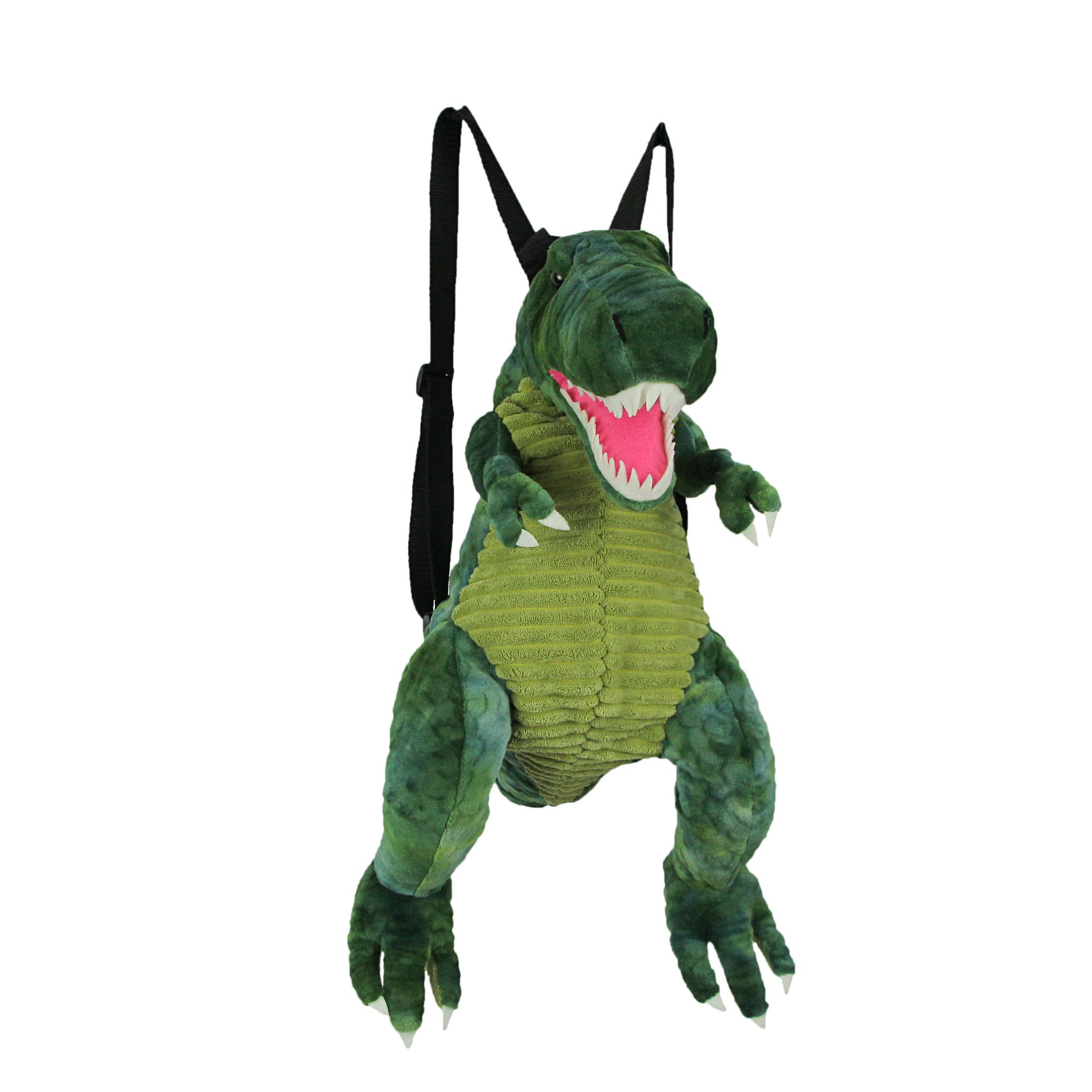 Things2Die4 Cool Furry Plush Green Dinosaur Mini Backpack T-Rex Stuffed Animal Shoulder Bag