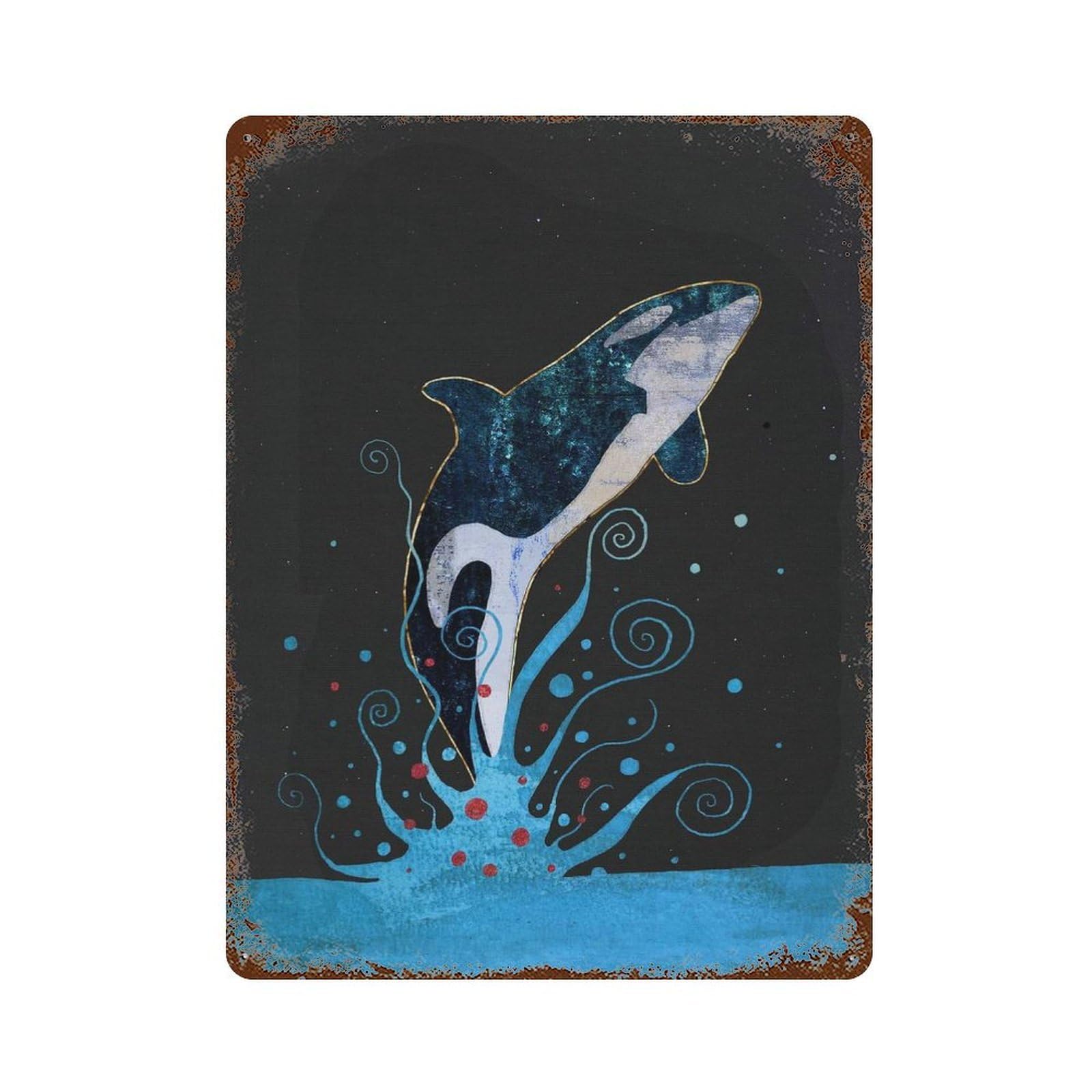 Orca 15.7"x11.8" Weathered Tin Sign, Rustic Home Decor for Living Room, Hallway And Home Decor