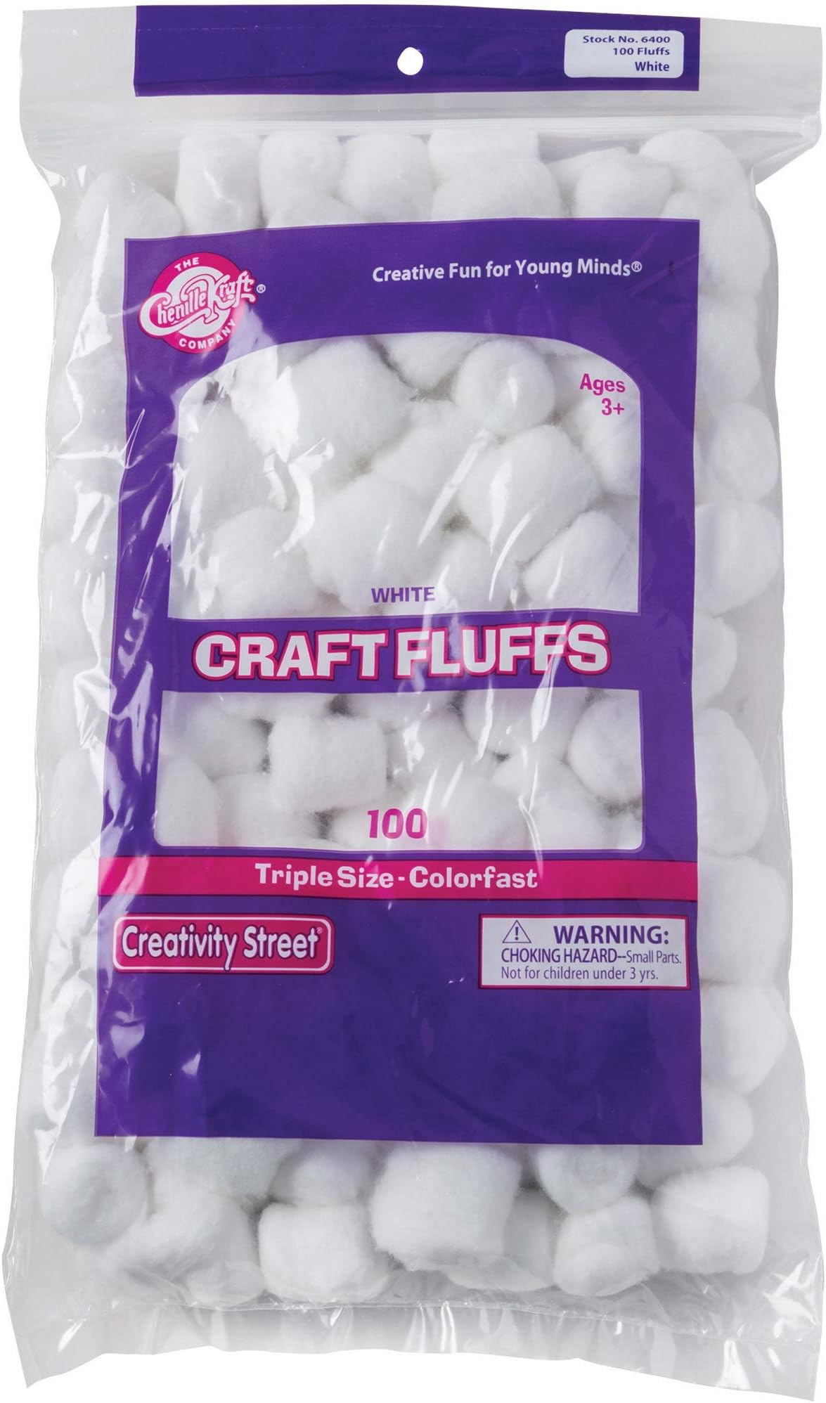 Chenille Kraft Creativity Street White Fluff, 100 per Pack