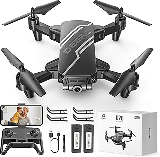 DEERC D20 Mini Drone for Children with 1080P Camera, Foldable RC Quadcopter with FPV Live Transmission, Optical Flow, Gesture Control, Trajectory, Headless Mode, 3D Flip for Beginners, Black, C0