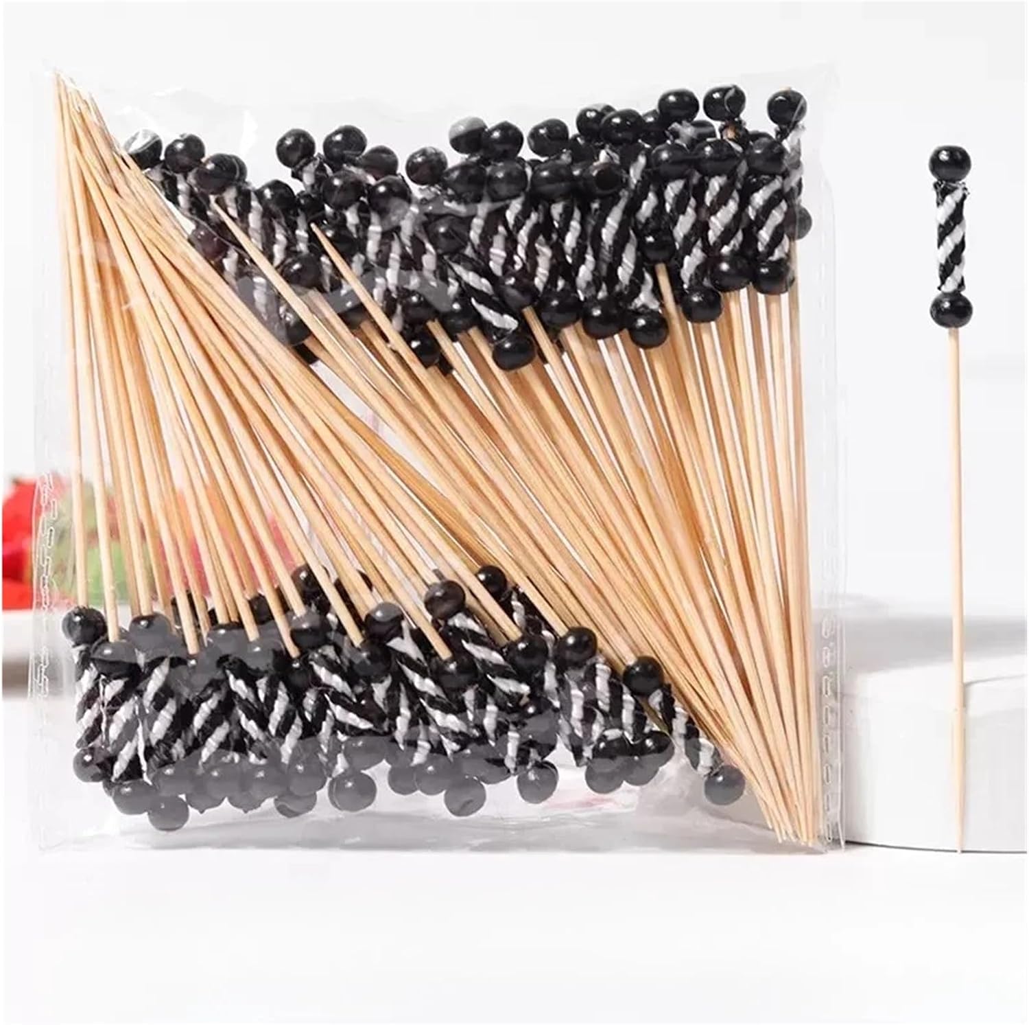 Fit for Disposable Bamboo Fruit Forks for Party & Celebration - Dessert & Cake Forks, for Pastry Decoration and Cocktails(Black 100pcs)