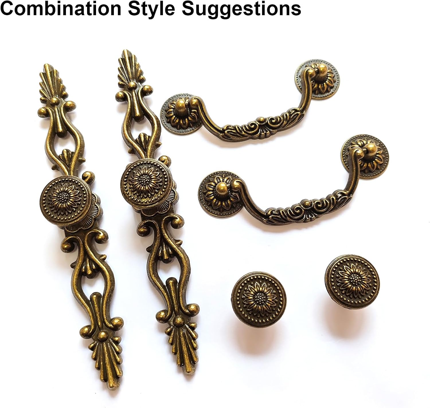 10 Pack Vintage Cabinet Knobs, Flower Design Drawer Knobs, Decorative Hardware for Cabinets and Dressers, Zinc Alloy