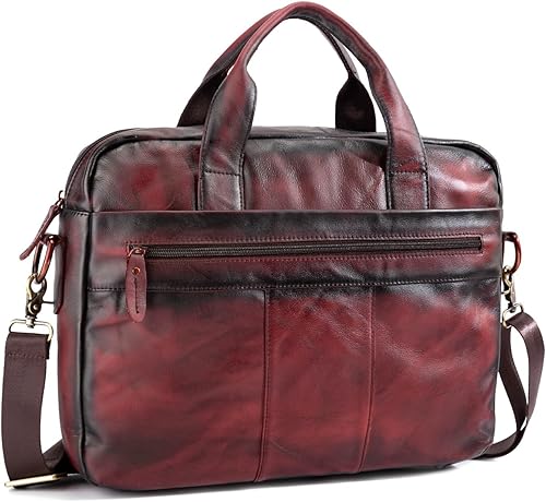 Miniatura 5 de Maletín vintage de cuero genuino para hombre, bolsa de mensajero para computadora portátil con protección acolchada para caja de regalo de