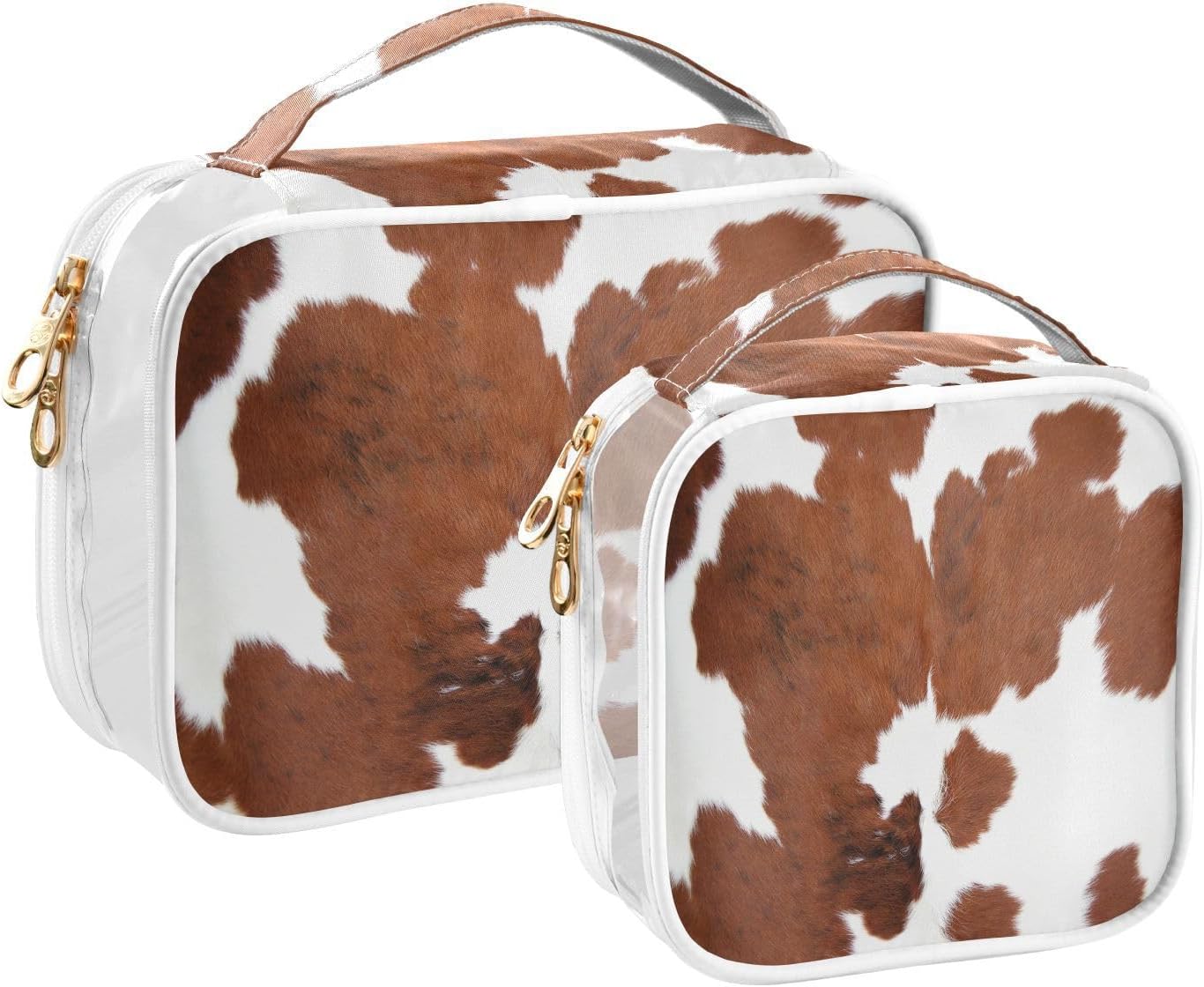 2 Pack Clear Makeup Bag, Brown Cow Calf Animal Print Car Pouches Organization Waterproof Travel Toiletry Bags For Women Girl image 2