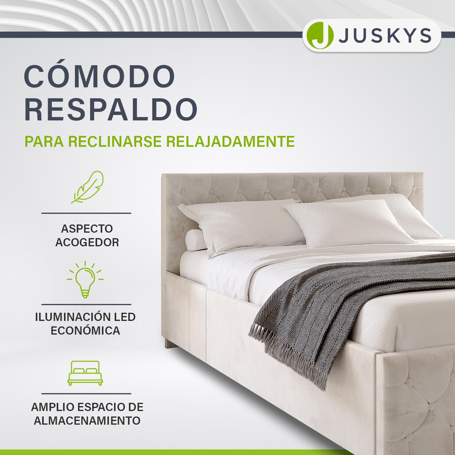 Juskys Cama tapizada Nizza 120 x 200 cm - Bastidor con somier, canapé e iluminación led - Cama con Revestimiento de Terciopelo y Acolchado Chesterfield - Beis