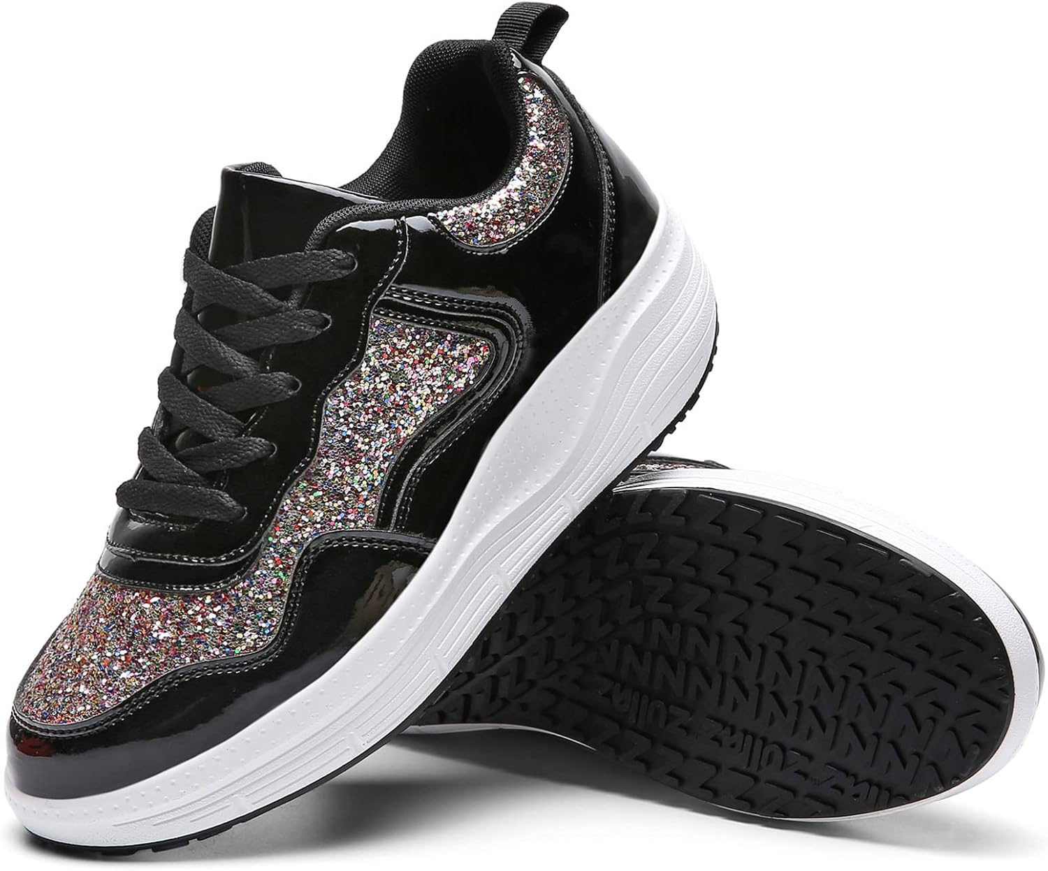 DADAWEN Women's Glitter Platform Wedge Athletic Tennis Walking Shoes Sparkly Sequin Lightweight Non Slip Casual Comfort Fashion Sneakers (Size:US5-US12) - Image 6