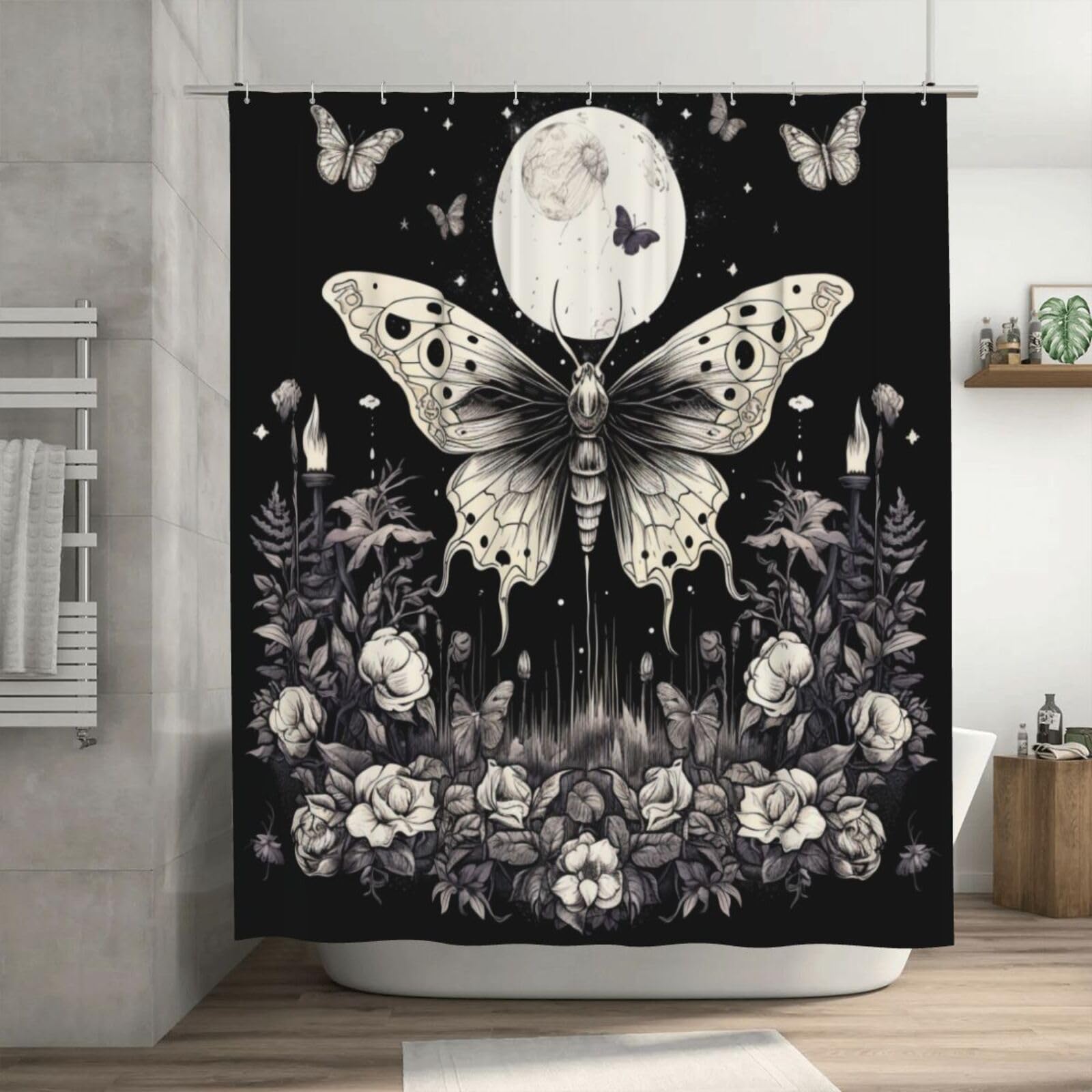 Rideau de douche floral mystique pour créer une ambiance spa gothique à la maison