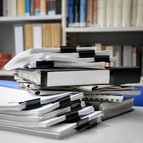 Miniatura 7 de TecUnite 150 clips para carpetas de varios tamaños, clips de papel negro, clips grandes, medianos y pequeños, suministros de oficina