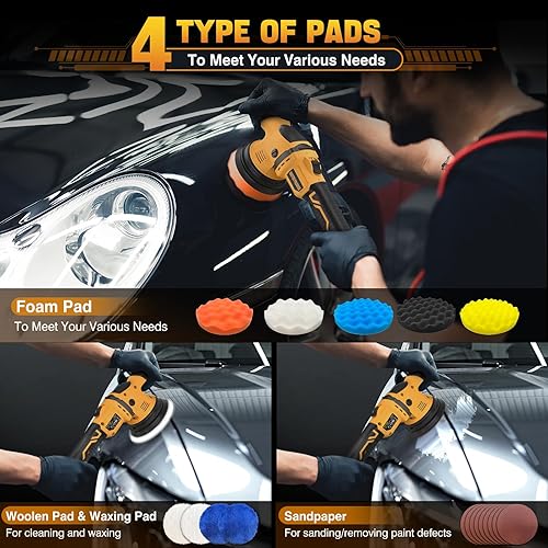 Miniatura 7 de Kit de pulidor inalámbrico para batería Dewalt de 20 V (sin batería), pulidor orbital de coche de 6 pulgadas, velocidad variable de 1800 a 5500 RPM,