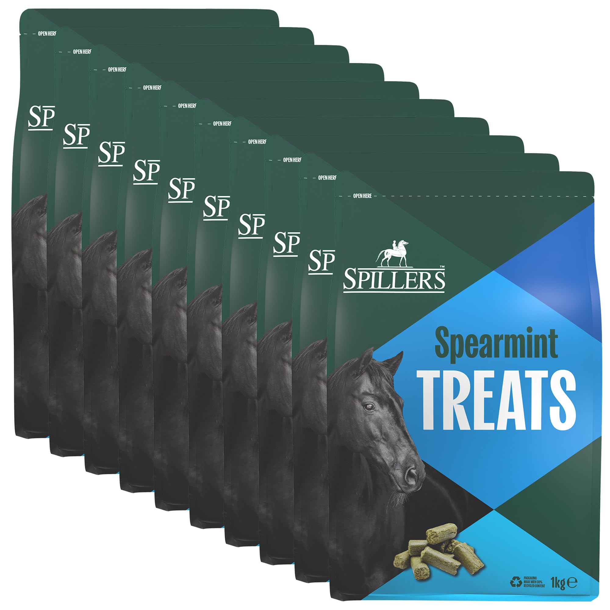 SPILLERS Golosinas para caballos de hierbabuena, 1 kg x 10, deliciosas golosinas para recompensar caballos y ponis, golosinas para caballos con sabor a menta verde