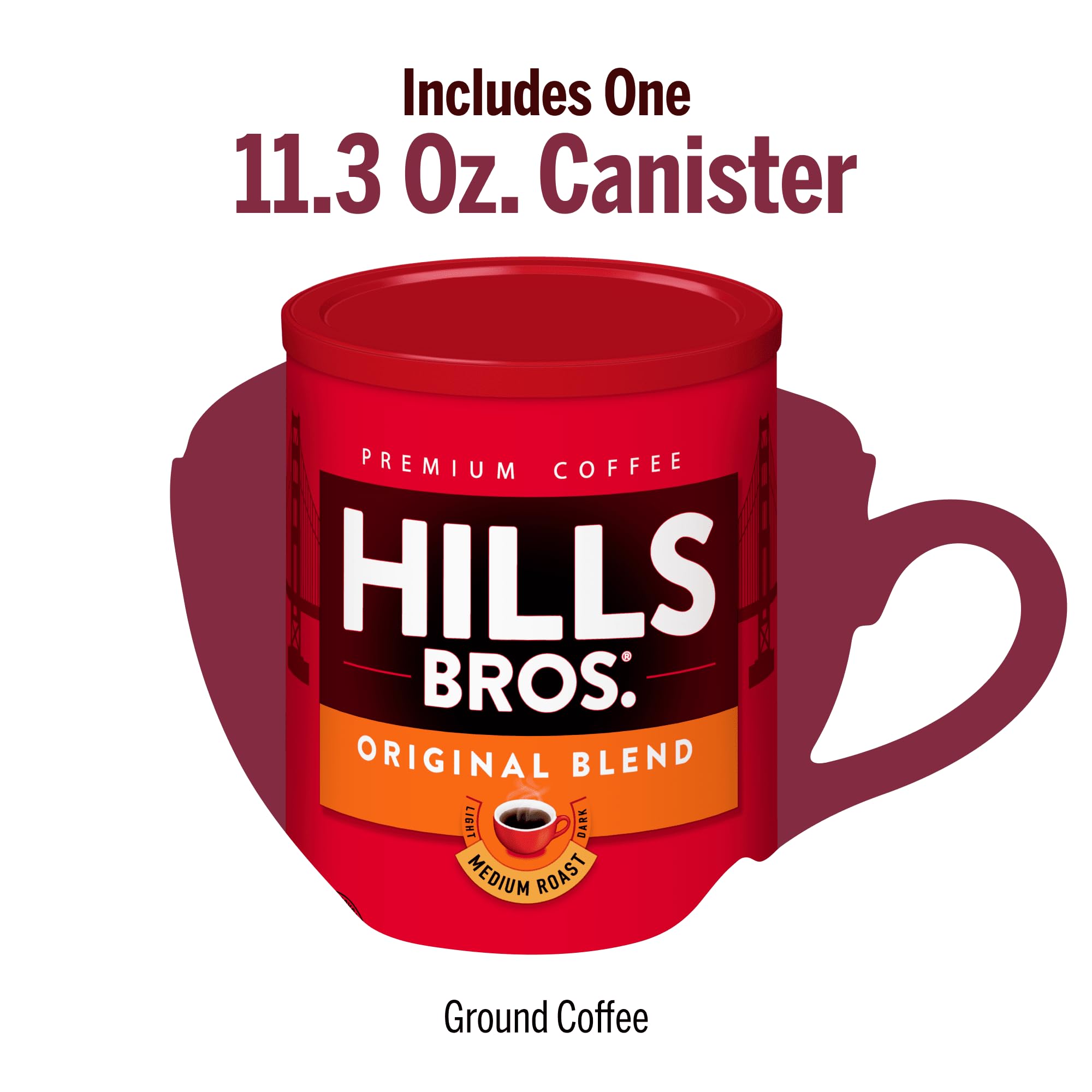 Hills Bros Original Blend Ground Coffee, Medium Roast, 11.3 Oz
