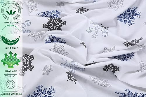 Miniatura 2 de ZOYER Juego de sábanas de franela 100% algodón (tamaño matrimonial, nieve)  Sábanas de lujo impresas de 4 piezas  Juego de cama acogedor, suave,