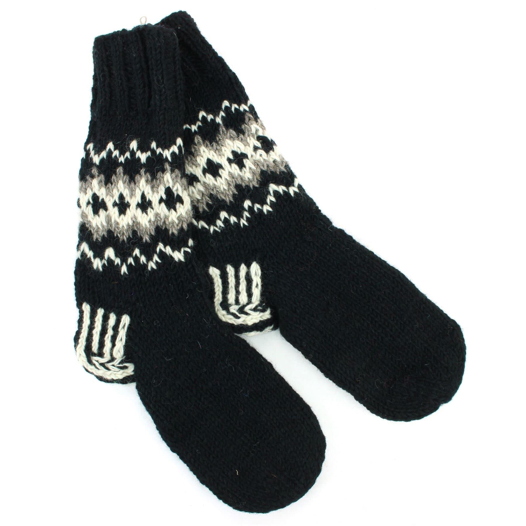 LOUDelephant Hand Knitted Wool Slipper Socks Lined - Fairisle Black