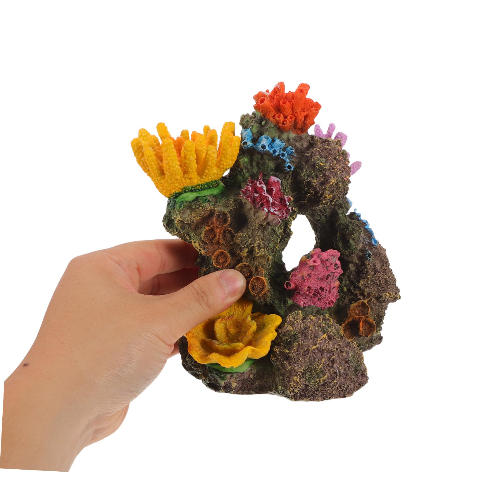 SEWACC Aquarium Deko Resin Korallenriff Höhle Fisch Aquarium Landschaftsornament mit Detailreicher Farbiger Korallenstruktur Versteckhaus für Kampffische zum Ausruhen Züchten