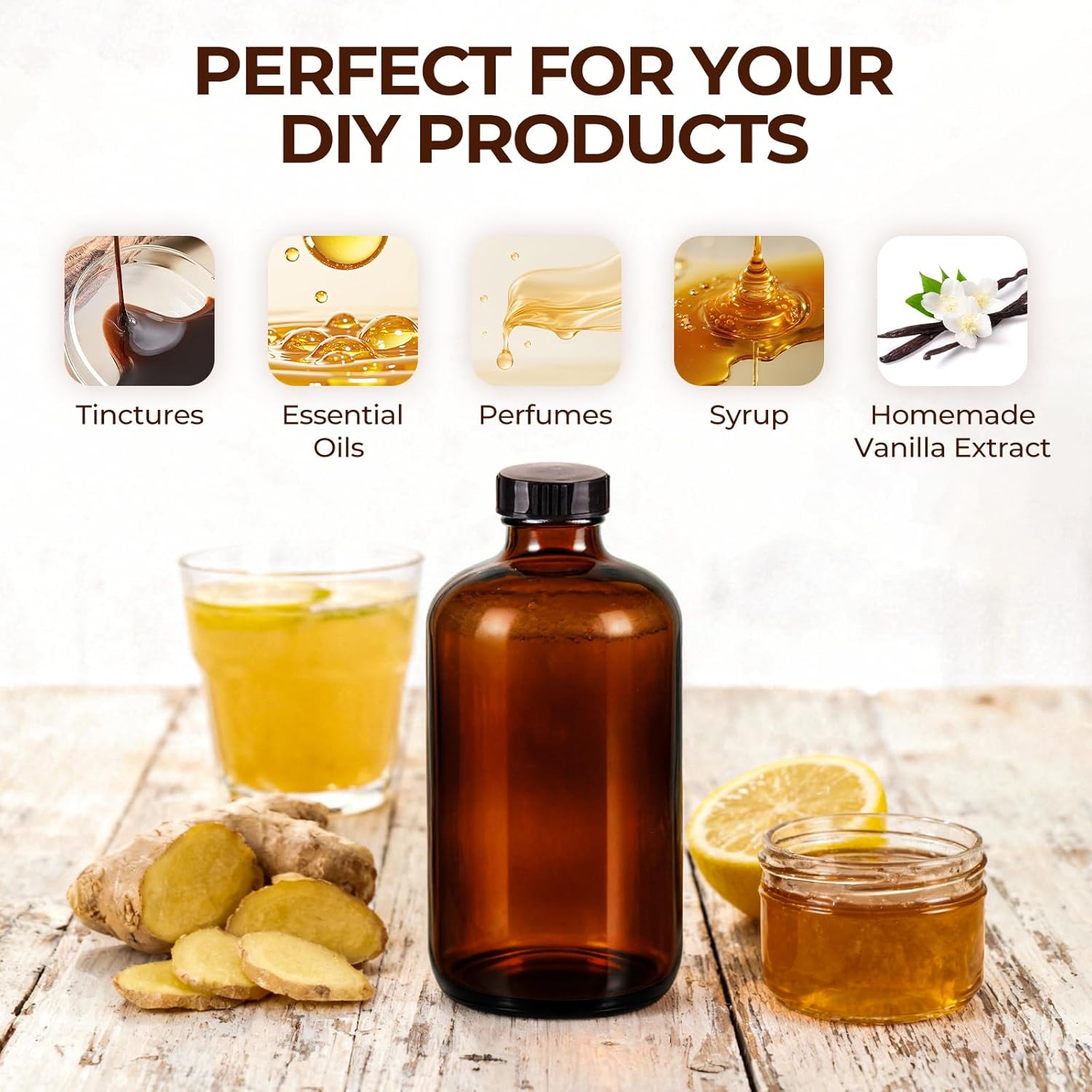 20 Pack,16 OZ Glass Bottles Boston Round Sample Refillable Bottles with Black Caps, Perfect Glass Containers for kombucha, Secondary Fermentation,Storing condiment,Homemade Essential Oils (20P Brown)